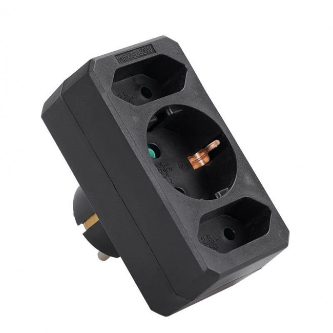 Πολύπριζο 1 Σούκο Και 2 Διπολικα Μαύρο 15-0991 ADELEQ