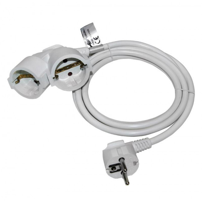 Προέκταση Σούκο 3 Μέτρα Με 3x1.5mm Καλώδιο Και 2 Εξόδους Λευκό ADELEQ