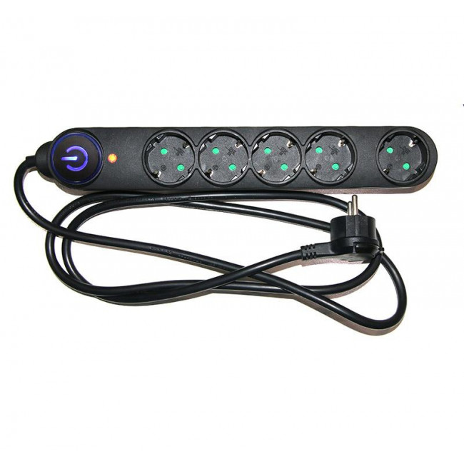 Πολύπριζο 5 Σούκο Με Διακόπτη & Προστασία 1,5m Μαύρο 15-3151555 ADELEQ