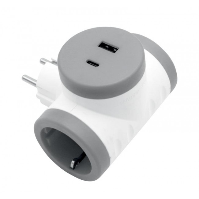 Πολύπριζο 2 Σούκο Και Διπλό USB TypeA+C Λευκό Και Γκρι 15-884 ADELEQ