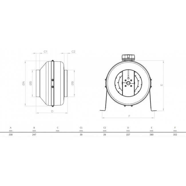 Εξαεριστήρας Ενδιάμεσος Αγωγού 250mm BDTX 250-B BACHIVAN