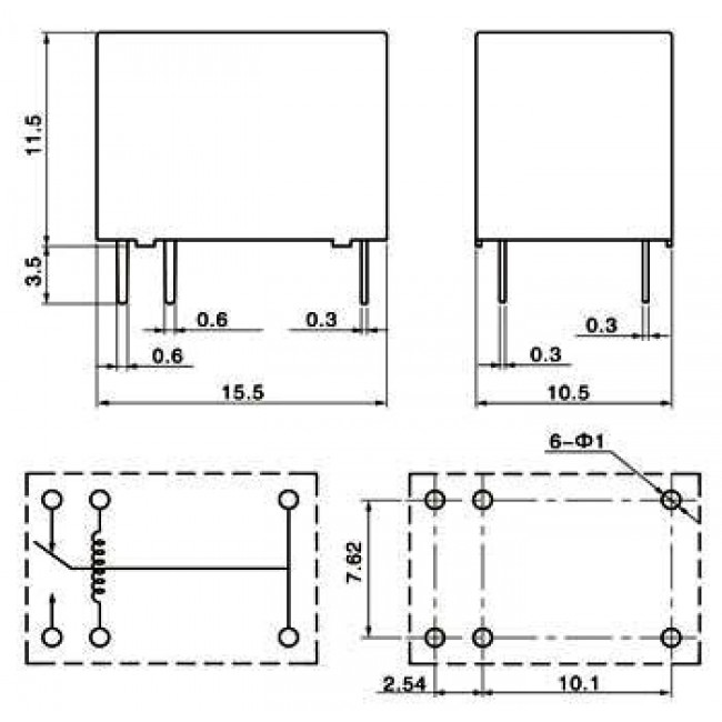 Ρελέ Μινιατούρας 1P 12V DC 1A SYS1-S-112L SANYOU