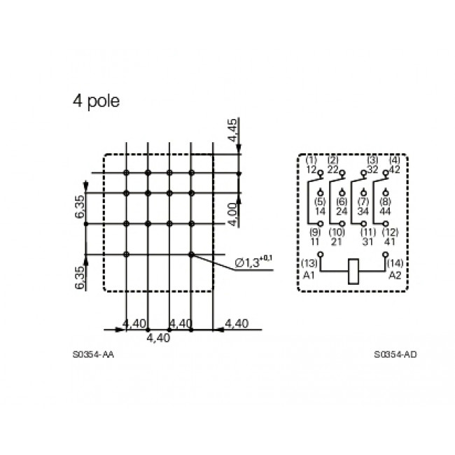 Ρελέ Μεσαίο 4P 48V DC 6A Solder PT570048 SCHRACK