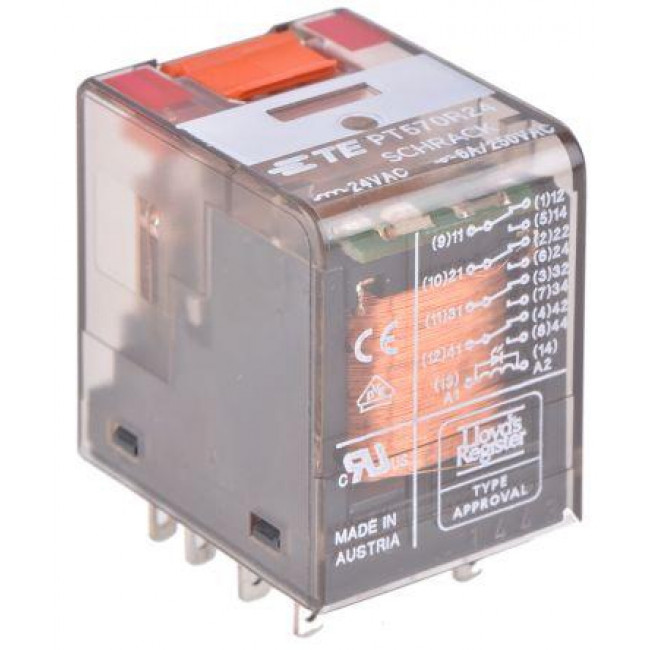 Ρελέ Μεσαίο 4P 24V DC 6A Solder ΜΕ LED PT570L24 SCHRACK