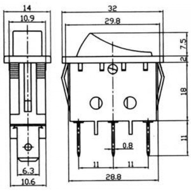 Διακόπτης Rocker ON-OFF-ON Μαύρο 250V RS-103