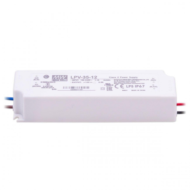 Τροφοδοτικό 35W Με Έξοδο 12VDC 3A IP67 LPV35-12 MEAN WELL