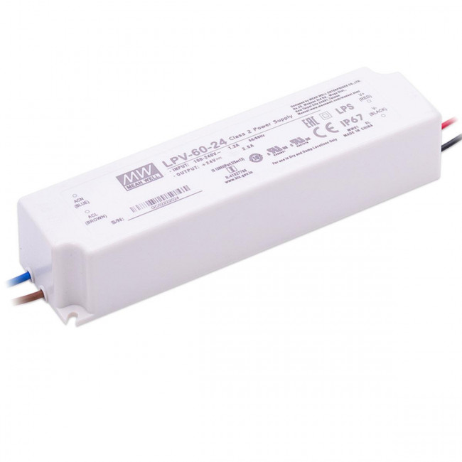 Τροφοδοτικό 60W Με Έξοδο 24VDC 2.5A IP67 LPV60-24 MEAN WELL