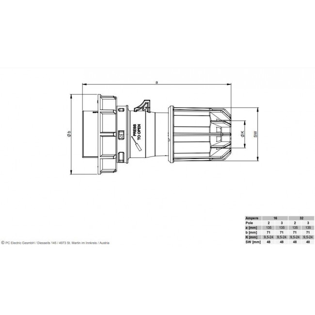 Φις Αρσενικό 2P 16A 24V IP67 0622v TWIST PC ELECTRIC