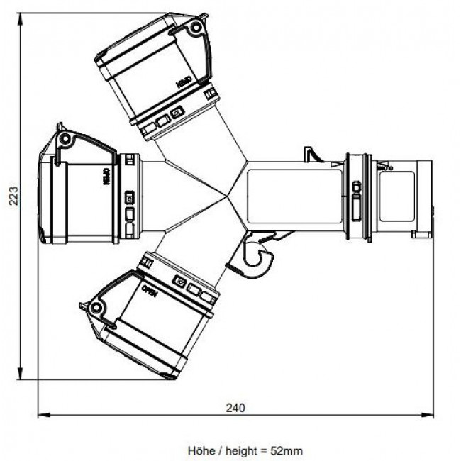 Μετατροπέας Αρσενικό 3P 16A Σε 3 Θηλυκά 3P 16A IP44 9432000 PC ELECTRIC