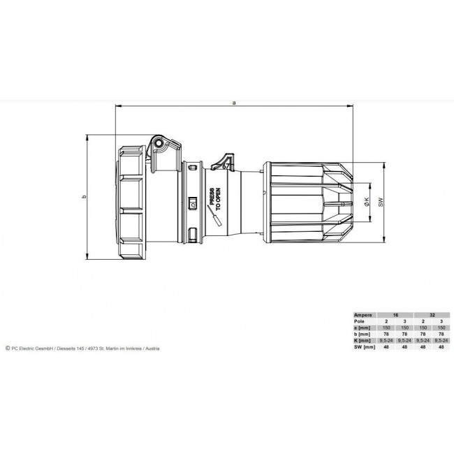 Φις Θηλυκό 2P 16A 24V IP67 2622v TWIST PC ELECTRIC