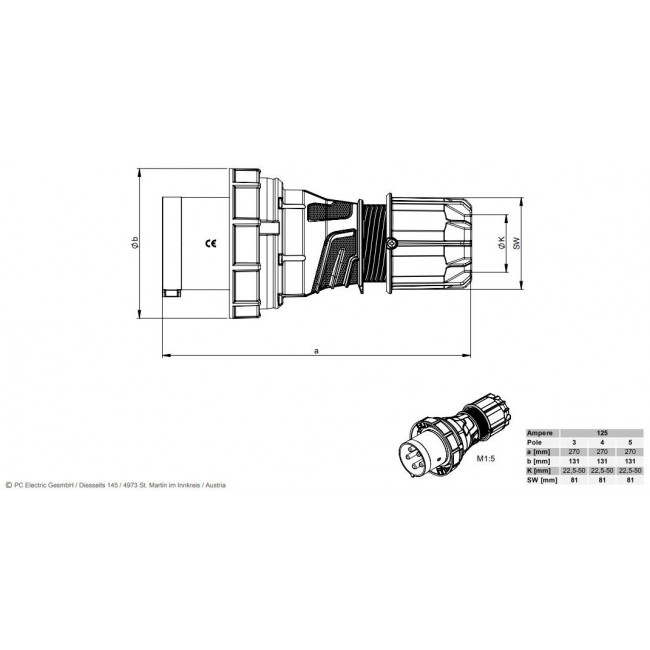 Φις Αρσενικό 4P 125A IP67 044-6 POWER TWIST PC ELECTRIC
