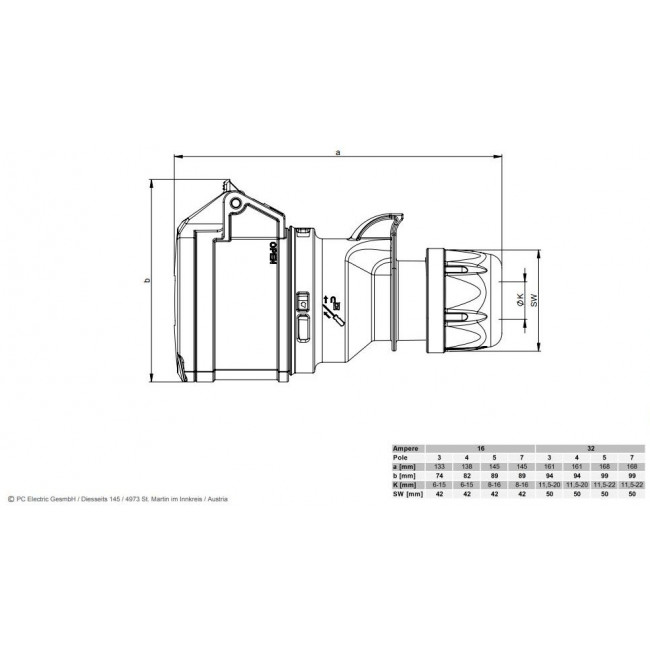 Φις Θηλυκό 4P 16A IP44 214-6 SHARK PC ELECTRIC