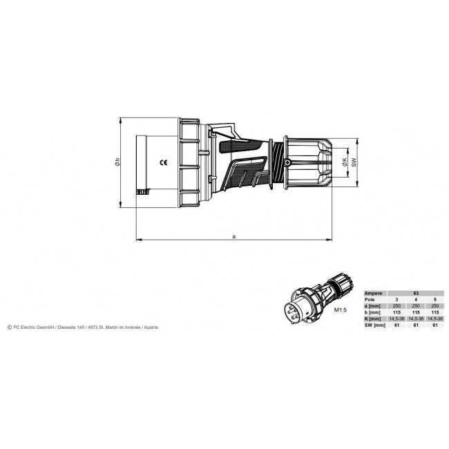 Φις Αρσενικό 3P 63A IP67 033-6 POWER TWIST PC ELECTRIC