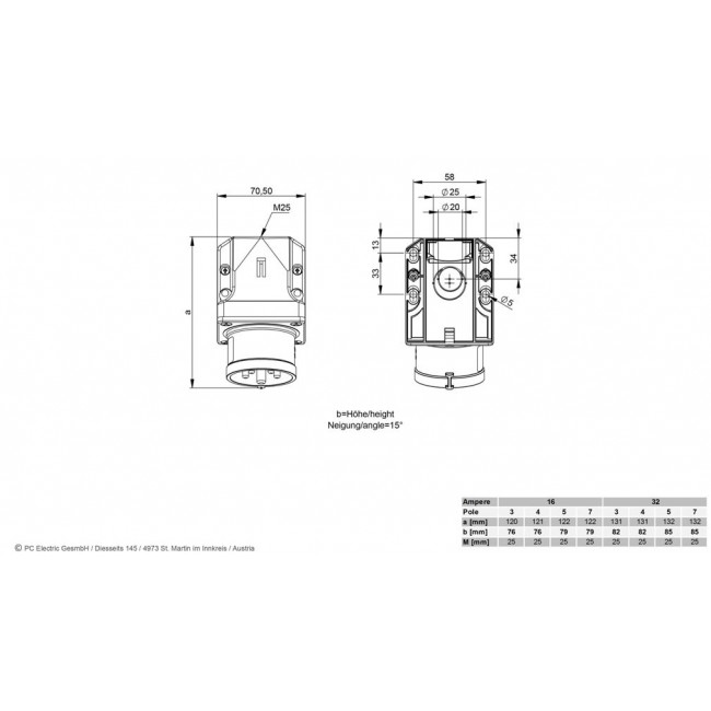 Πρίζα Επιτοίχια Αρσενικό 3P 16A IP44 513-6 SHARK PC ELECTRIC
