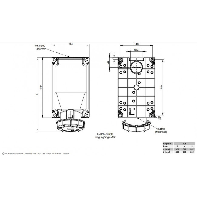 Πρίζα Επιτοίχια Θηλυκό 4P 63A IP67 144-6 POWER TWIST PC ELECTRIC