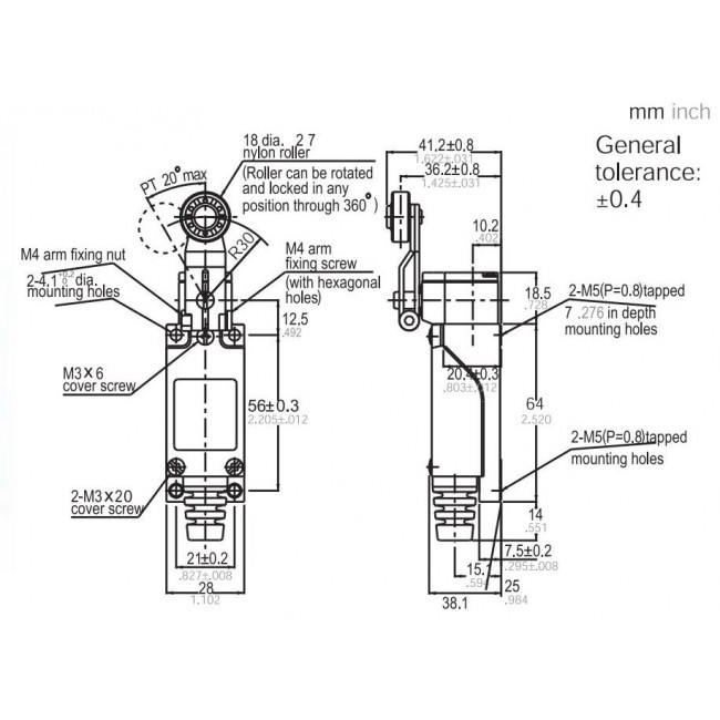 Τερματικός Διακόπτης Με Περιστρεφόμενο Βραχίονα 250VAC AZ8104 SUNS