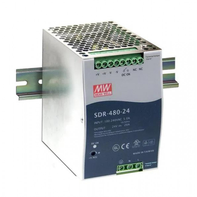 Τροφοδοτικό Ράγας 480W Με Έξοδο 24VDC 20A SDR480-24 MEAN WELL