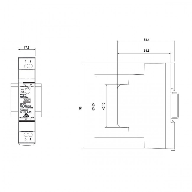 Τροφοδοτικό Ράγας 15W Με Έξοδο 12VDC 1.25A HDR15-12 MEAN WELL