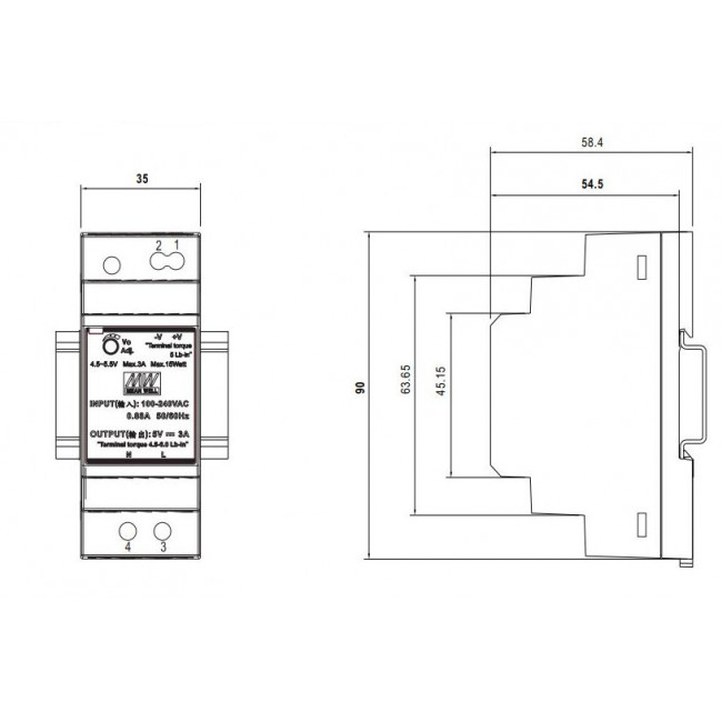Τροφοδοτικό Ράγας 36W Με Έξοδο 24VDC 1.5A HDR30-24 MEAN WELL