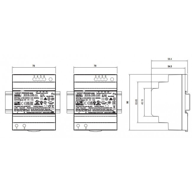 Τροφοδοτικό Ράγας 85.2W Με Έξοδο 12VDC 7.1A HDR100-12 MEAN WELL