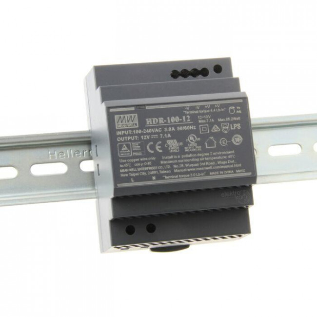 Τροφοδοτικό Ράγας 85.2W Με Έξοδο 12VDC 7.1A HDR100-12 MEAN WELL