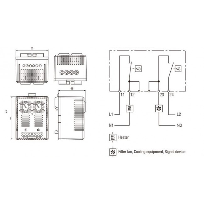 Θερμοστάτης Ψύξης/Θέρμανσης Ράγας 1NO+1NC NT-71F NATURAL