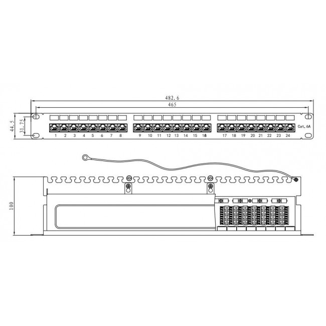 Patch Panel 1U 24 Θέσεων Cat.6A Shielded P200-24 SHIP