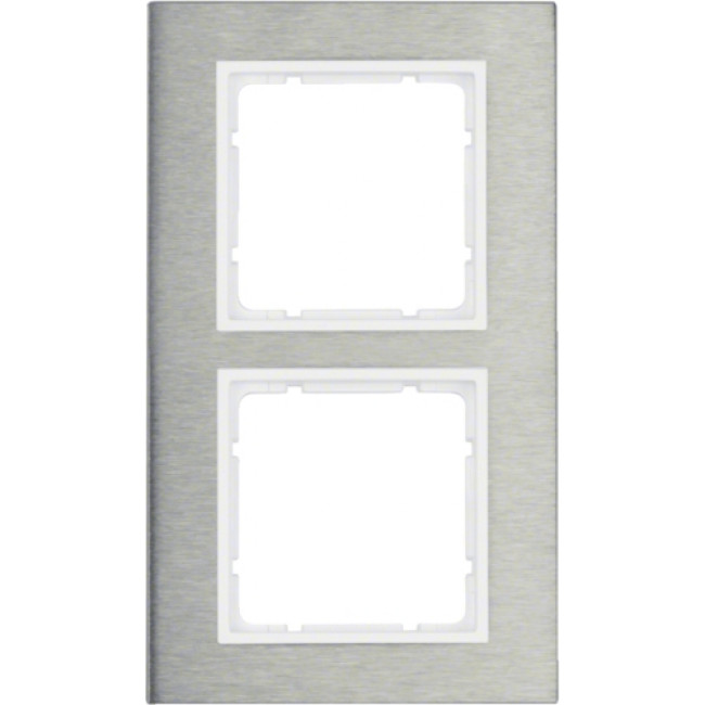 Πλαίσιο 2 Θέσεων Κάθετο Inox Με Λευκό B.7 BERKER