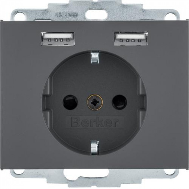 Πρίζα Σούκο Με Θύρες USB Ανθρακί K.1 BERKER