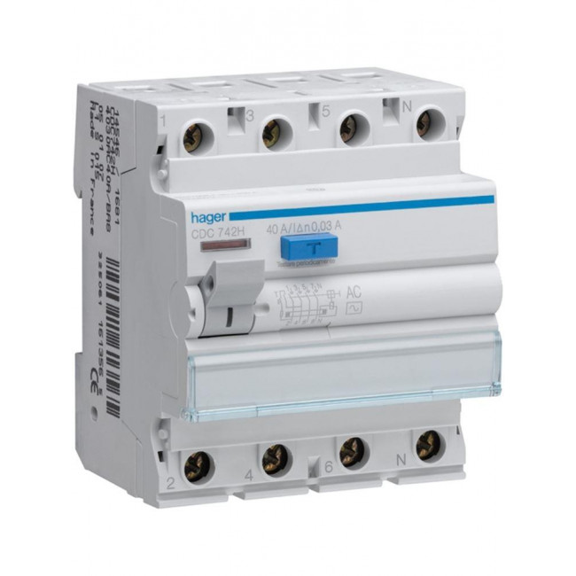 Ρελέ Διαρροής AC 4P 40A 30mA CDC742H HAGER
