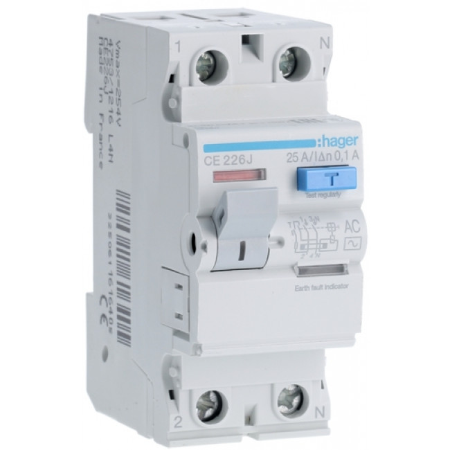 Ρελέ Διαρροής AC 2P 25A 100mA CE226J HAGER