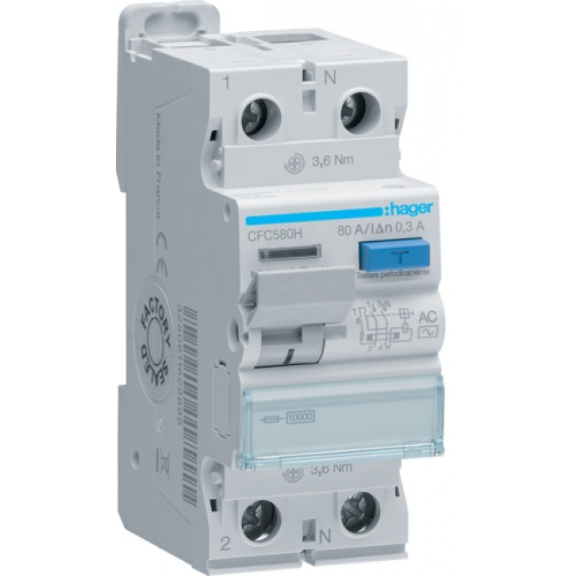 Ρελέ Διαρροής AC 2P 80Α 300mA CFC580H HAGER