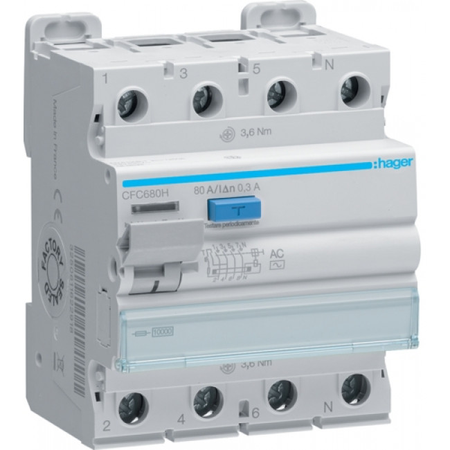 Ρελέ Διαρροής AC 4P 80A 300mA CFC680H HAGER