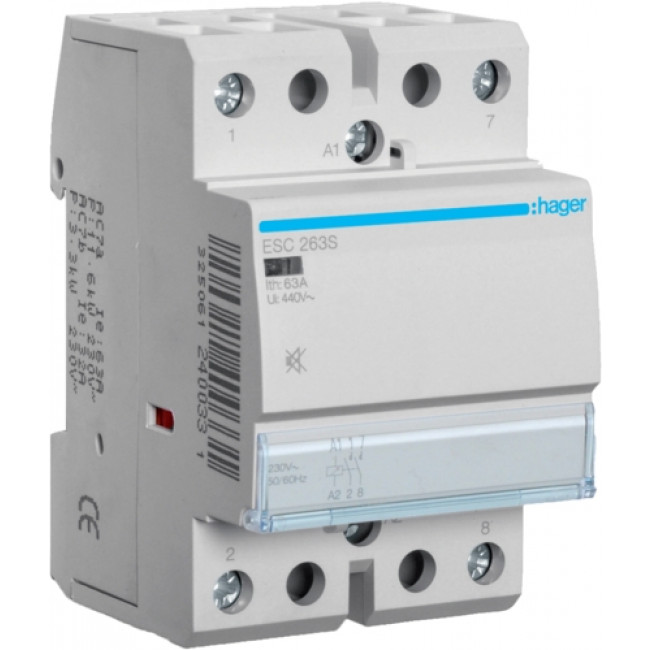 Ρελέ Ισχύος Ράγας 2P 63A 2NO 230V Αθόρυβος ESC263S HAGER