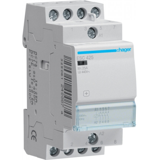 Ρελέ Ισχύος Ράγας 4P 25A 4NO 230V ESC425 HAGER