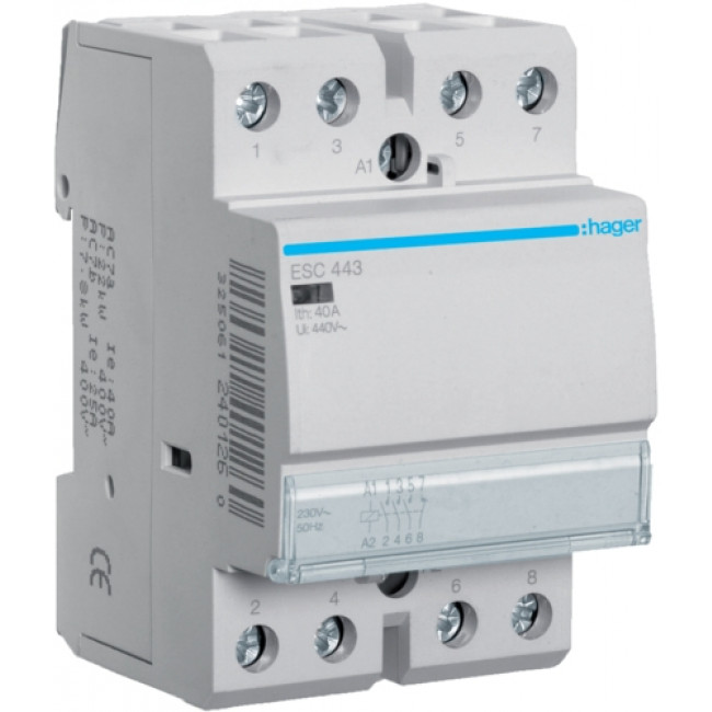 Ρελέ Ισχύος Ράγας 4P 40A 3NO+1NC 230V ESC443 HAGER