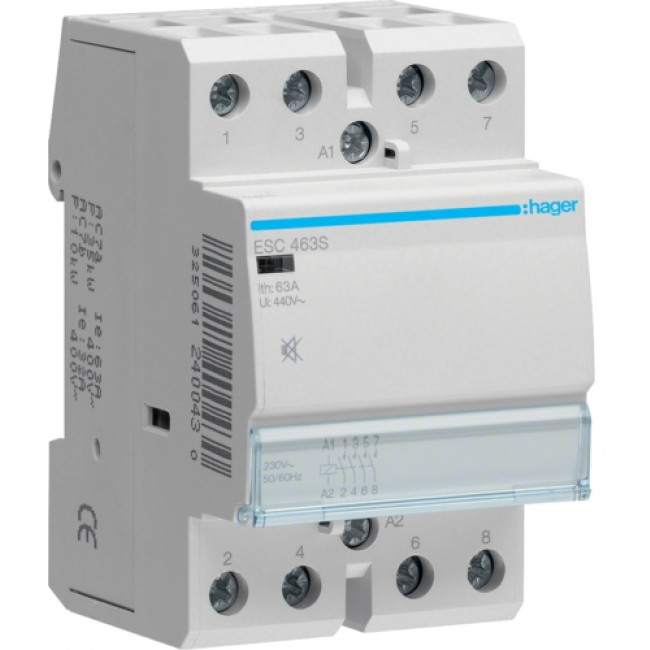 Ρελέ Ισχύος Ράγας 4P 63A 4NO 230V Αθόρυβος ESC463S HAGER