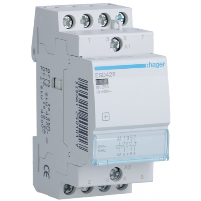 Ρελέ Ισχύος Ράγας 4P 25A 3NO+1NC 24VAC ESD428 HAGER
