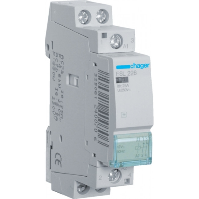 Ρελέ Ισχύος Ράγας 2P 25A 2NC 12VAC ESL226 HAGER