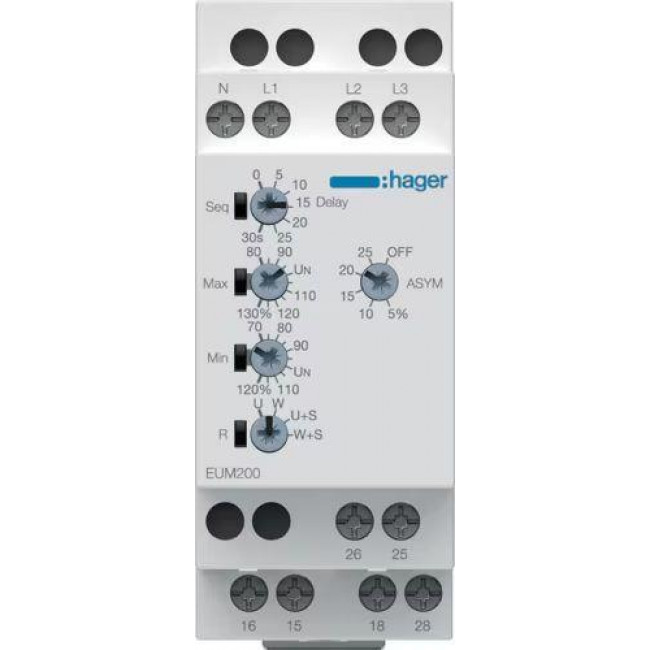 Επιτηρητής Μονοφασικός / Τριφασικός Για Απώλεια/Διαδοχή/Υπόταση/Υπέρταση EUM200 HAGER