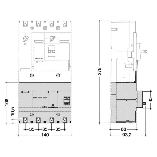 Ηλεκτρονόμος Διαρροής 4P 250A Ρυθμιζόμενο HBT250H HAGER