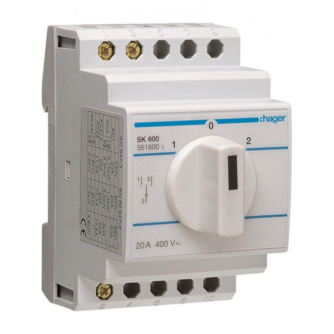Διακόπτης Μεταγωγικός Περιστροφικός 2P 20A SK601 HAGER