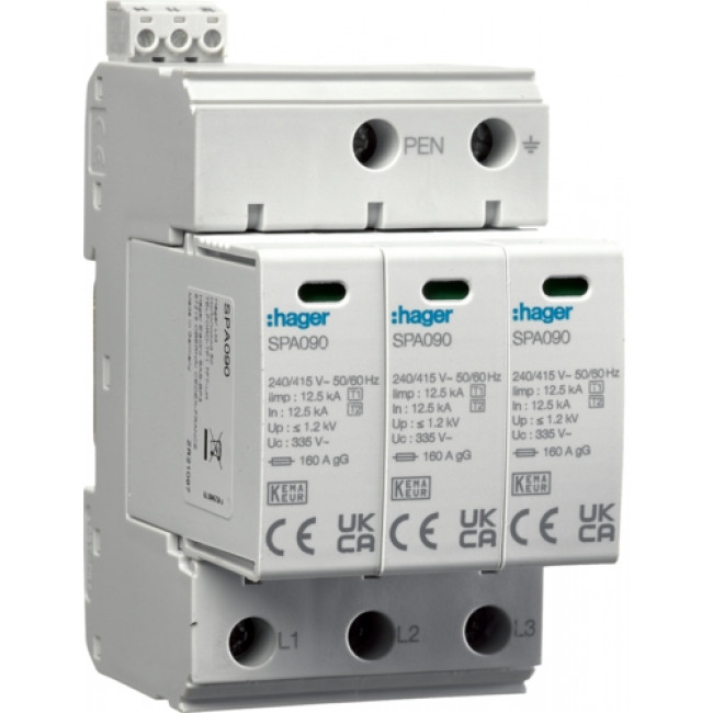 Αντικεραυνικό T1+T2 3P 12,5kA/P Με Αποσπώμενα Φυσίγγια SPA930 HAGER