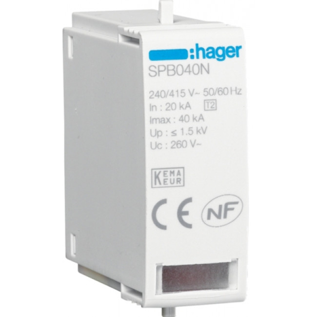 Φυσίγγι Αντικεραυνικού T2 40kA Ουδετέρου SPB040N HAGER