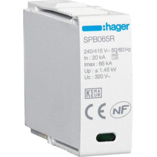 Φυσίγγι Αντικεραυνικού T2 65kA Φάσης SPB065R HAGER