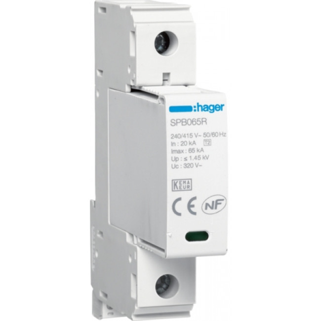 Αντικεραυνικό T2 1P 65kA/P Με Αποσπώμενα Φυσίγγια SPB165R HAGER