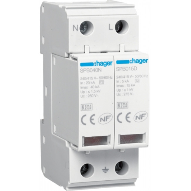 Αντικεραυνικό T2 1P+N 15kA/P Με Αποσπώμενα Φυσίγγια SPB215D HAGER