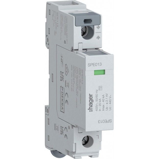 Αντικεραυνικό T2 1P 40kA/P Με Αποσπώμενα Φυσίγγια SPE113 HAGER