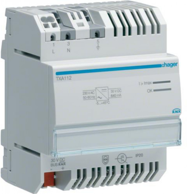 Μονάδα Τροφοδοσίας KNX 1 Εξόδου 640mA TXA112 HAGER