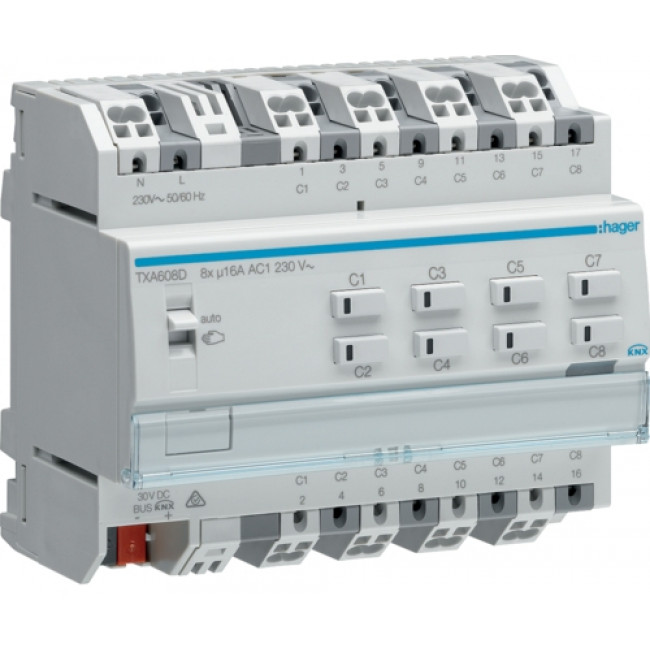 Ενεργοποιητής Ράγας Φωτισμού easy KNX 8 Εξόδων C-Load TXA608D HAGER